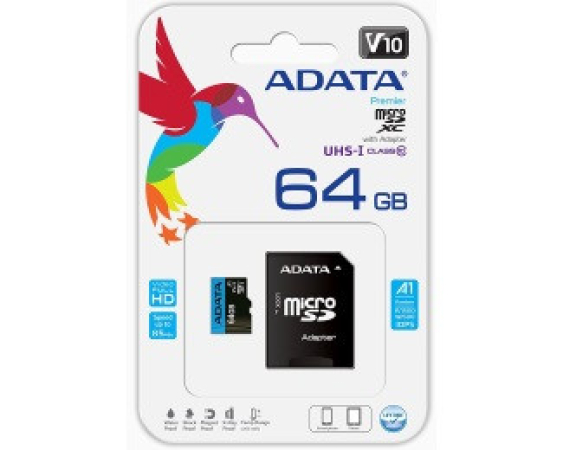 A-DATA Memorijska kartica UHS-I MicroSDXC 64GB class 10 + adapter AUSDX64GUICL10A1-RA1 
