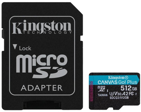 KINGSTON  Memorijska kartica U3 V30 microSDXC 512GB Canvas Go Plus 170R A2 + adapter SDCG3/512GB 