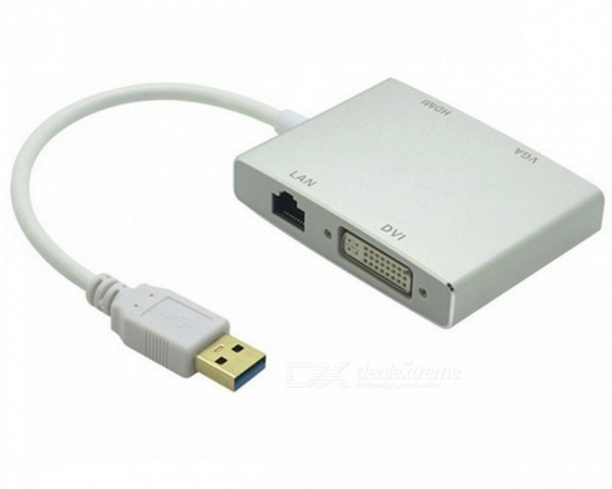 FAST ASIA Adapter-konvertor USB 3.0 na HDMI+VGA+DVI+RJ45