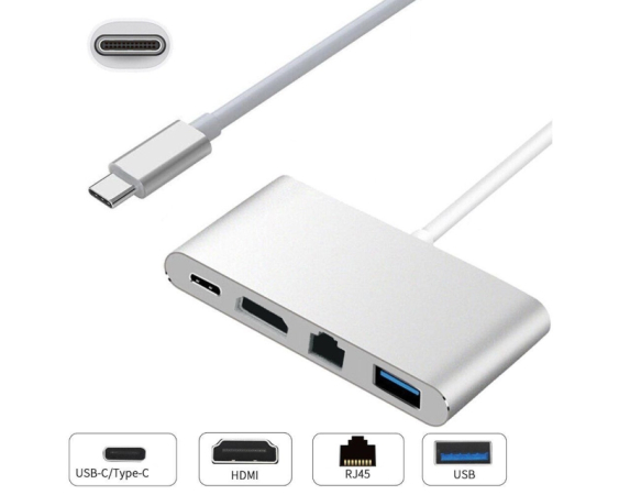 E-GREEN Adapter USB Tip C - HDMI + USB 3.0 + Tip C + RJ45 (F)