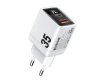 WP-U25 Super brzi Strujni GaN Punjač, 2-porta USB (3.0 i 3.1 Tip-C) 35W, sa displejom, beli 