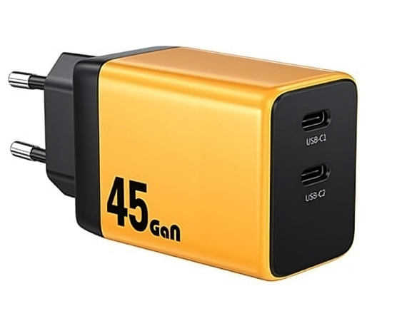 WEKOME  WP-U33 Super brzi Strujni GaN Punjač, 2-porta USB (2 x 3.1 tipC) 45W, žuti 