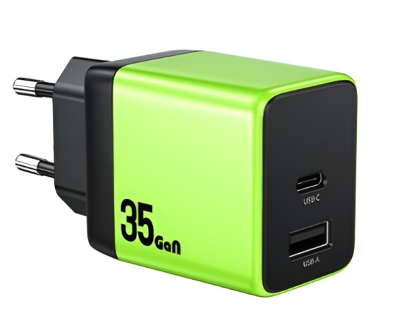 WEKOME  WP-U36 Super brzi Strujni GaN Punjač, 2-porta USB (3.0 i 3.1 Tip C) 35W, zeleni 