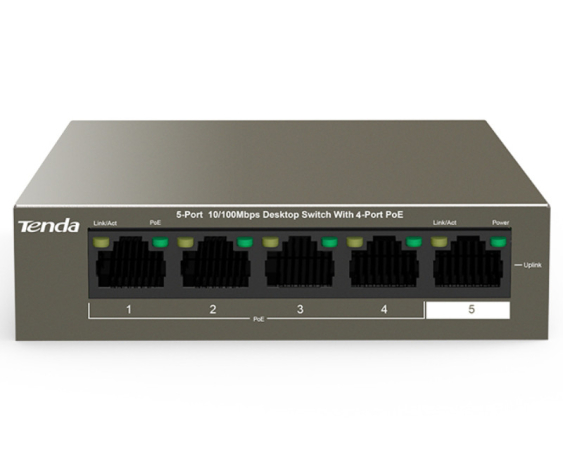 TENDA  TEF1105P-4-63W 5-Port 10/100Mbps Desktop Switch with 4-Port PoE 