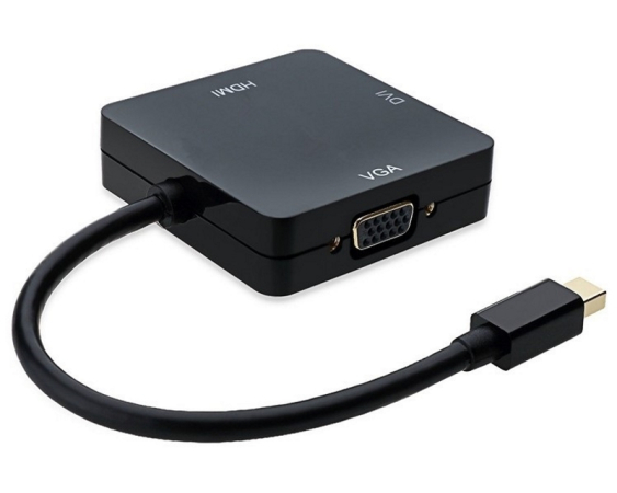 E-GREEN  Mini DisplayPort - HDMI + DVI-I Dual Link + VGA D-Sub crni 