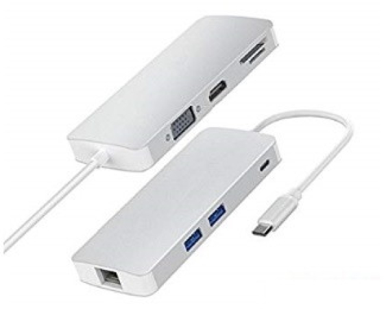 FAST ASIA  Adapter-konvertor TIP C na VGA+HDMI+SD/MICRO SD+RJ 45+2xUSB3.0+TIP C 