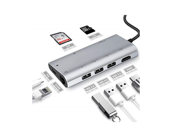 FAST ASIA  Adapter-konvertor TIP C na 3xUSB3.0+HDMI 4K+2xSD/MICRO+RJ45+TIP C 