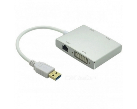 FAST ASIA  Adapter-konvertor USB 3.0 na HDMI + VGA+DVI + RJ45 