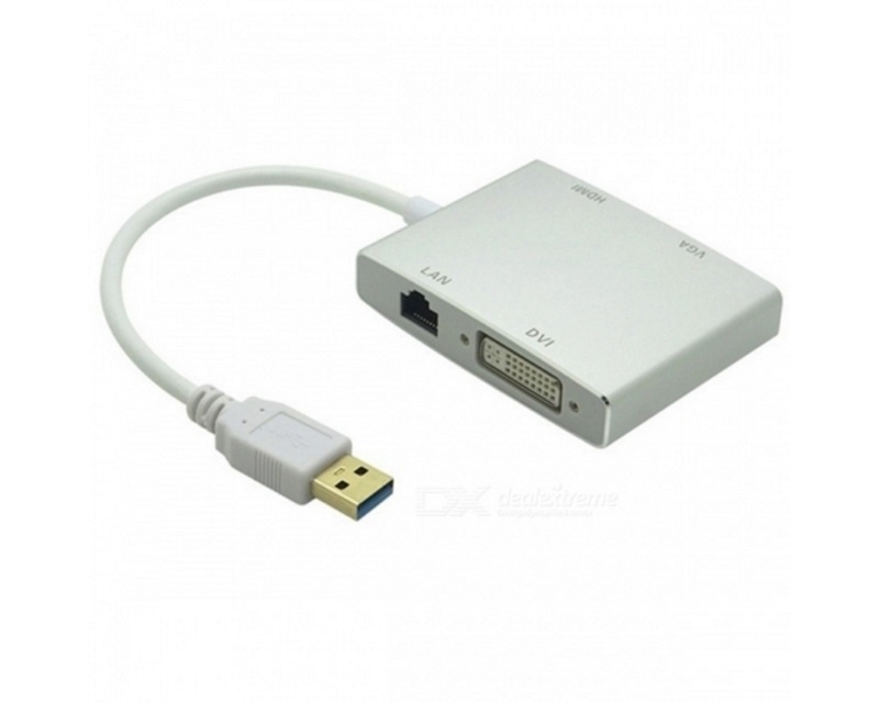 Adapter-konvertor USB 3.0 na HDMI + VGA+DVI + RJ45 