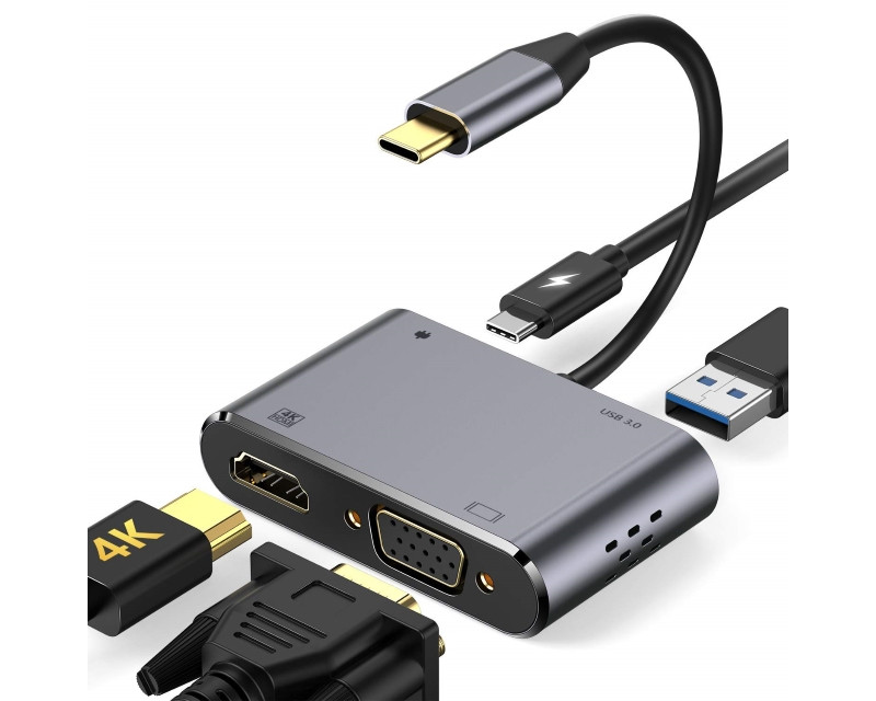 Adapter USB 3.1 Tip C (M) - HDMI+VGA+ 3.0 USB + tip C 