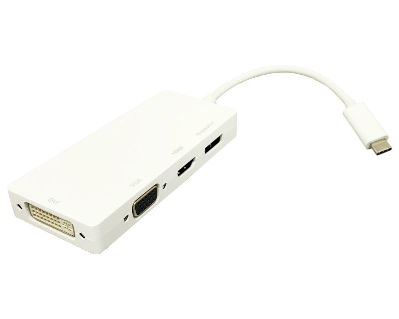 Adapter USB 3.1 tip C (M) - Display Port + HDMI + VGA + DVI (F) beli