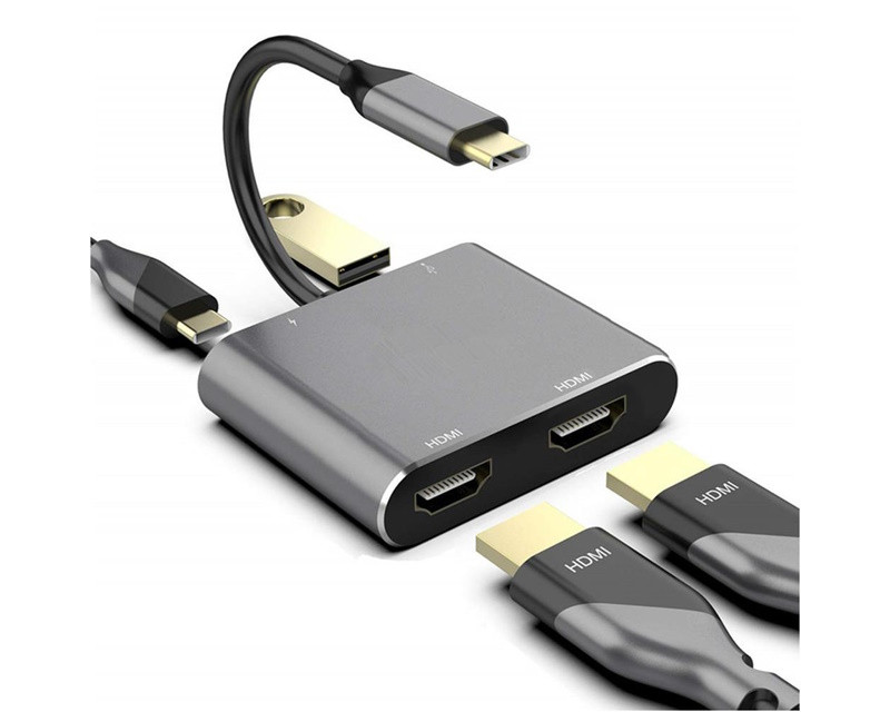 Adapter USB 3.1 tip C (M) - 2 x HDMI + USB 3.0 + PD 60W (4 u 1)