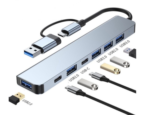 E-GREEN  Adapter USB 3.0/USB 3.1 tip C (M) - USB 3.0 + 4 x USB 2.0 + 2 x tip C (7 u 2) 